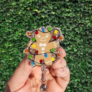 Gingerbread Man Badge Reel: Christmas Holiday Lights, Nurse Badge Holder