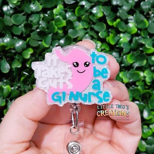 Funny GI Nurse Badge Reel: Interchangeable Glitter Smiling Stomach