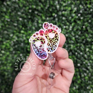 Leopard Print Baby Feet Badge Reel: Nurse Gift