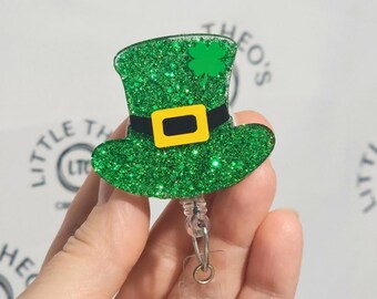 St. Patrick's Day Hat Badge Reel: Glittering Acrylic Nurse Accessory
