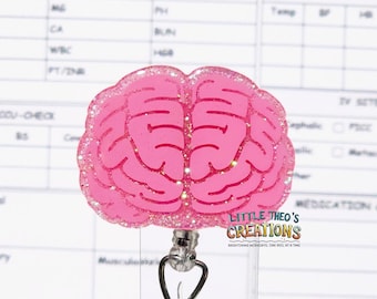 Brain Badge Reel: Acrylic Retractable ID Clip for Neuro Nurse