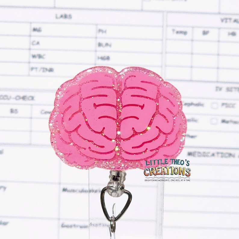 Portatarjetas de identificación Brain Badge Reel: Clip acrílico retráctil para identificación para enfermeras de neurología imagen 1
