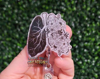 Floral Lung Badge Reel: Interchangeable  Respiratory Therapist ID Clip