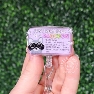 Funny Raccoon Badge Reel: Retractable ID Clip, Nurse/Teacher Gift