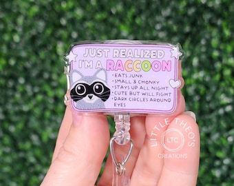 Funny Raccoon Badge Reel: Retractable ID Clip, Nurse/Teacher Gift