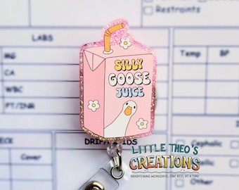 Silly Goose Juice Badge Reel, Funny Interchangeable Badge Holder