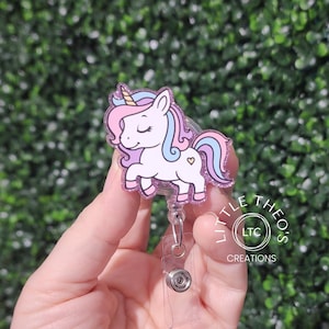 Pastel Rainbow Unicorn Badge Reel: Interchangeable ID Holder