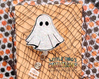 Porta badge a forma di fantasma glitterato: porta badge spettrale per Halloween