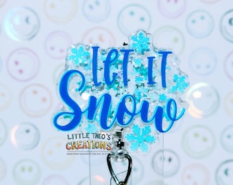 Let It Snow Badge Reel, Winter Glitter Retractable Badge Holder