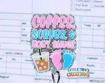 Coffee Scrubs Baby Snugs Badge Reel: Labor & Delivery Nurse, Midwife