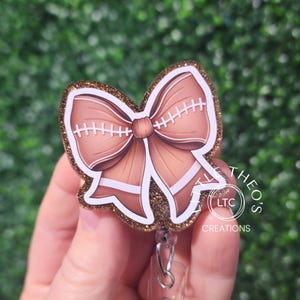 Football Coquette Bow Badge Reel: Nurse ID Holder, Interchangeable Topper