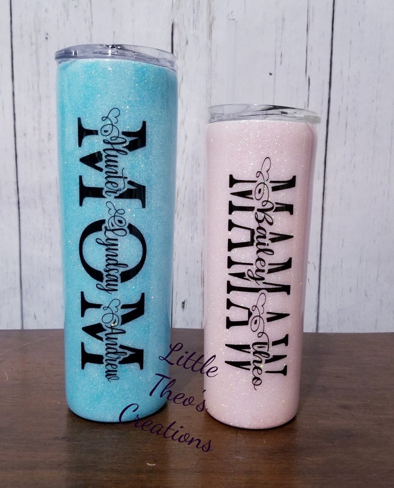 Glittered Mom Tumbler Mom Tumbler with Kids Names Mom Etsy