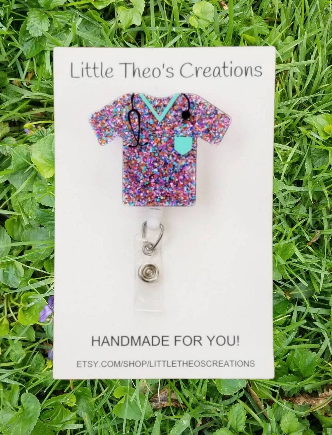 Scrub Top Badge Reel, Medical Staff Badge Reel, Nurse ID Badge Holder, Glitter Badge Reel, Scrub