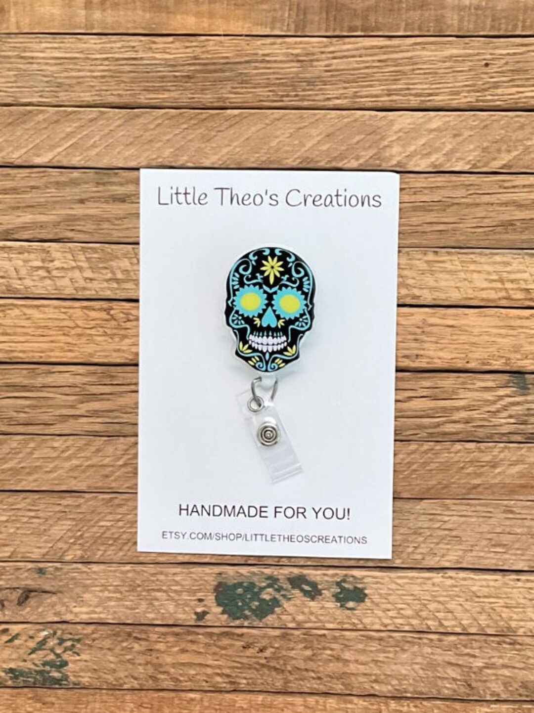 Sugar Skull Badge Reel, Nurse Badge Reel, RN Badge Holder, Teacher ID Holder, Nursing Student