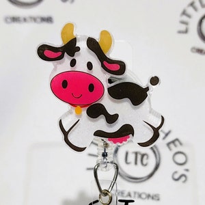 Jumping Cow Badge Reel, Pediatric Badge Holder, Cute Cow Badge Reel, Teacher Badge Holder, Farm Animal ID Holder