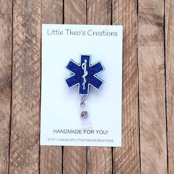 Star of Life Badge Reel, EMT Badge Holder, EMT Gift, EMS Badge Reel, Medical Badge Clip, Ambulance Badge Reel, Paramedic Badge Reel