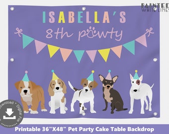Purple Puppy Party Backdrop Personalized Puppy Dog Birthday Banner Sign Digital File Adopt a Pet Adoption Girl Photo Prop Doggy Pawty PWL25