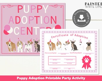 Puppy Adoption Certificate Puppy Dog Adoption Certificate Printable Girls Birthday Party Pet Adoption Party Adopt A Pet Dog Birthday PWL20
