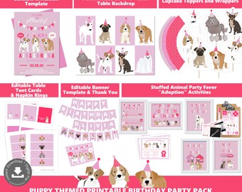 Pink Puppy Party Decorations Puppy Party Invitations Birthday Party Instant Download Girls Birthday Party Adopt a Puppy Party Pawty PWL20