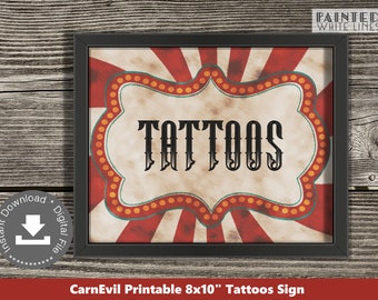 Tattoos Halloween Party Game Sign Haunted Carnival Sign Halloween Temporary Tattoo Booth Scary Carnival Game Sign Haunted Circus PWL24