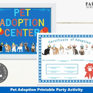 Pet Adoption Certificate Adopt a Pet Party Printable Party Boys Birthday Party Pet Adoption Party Birthday Pawty Pet Party PWL5