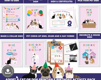 Adopt a Pet Dog Cat Party Activities Adoption Center Station Package Digital Printable Files Instant Download Girls Kids Birthday PWL4P