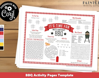 BBQ Party Activity Sheet Printable Editable Template Kids Coloring Sheet Activity Pages BBQ Party Decorations BBQ Theme Birthday Party PWL8