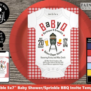 BaByQ invite bbq shower invitation template printable barbecue sprinkle barbeque co-ed Jack and Jill shower cookout celebration PWL8 image 1