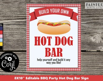 Editable Hot Dog Bar Sign Template Backyard BBQ Party Printable Decor Digital Party Hotdog Picnic Party Barbecue Barbeque BaByQ PWL8