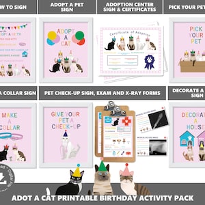 Pink Adopt a Kitty Cat Party Activities Kitty Adoption Station Package Cat Adoption Center Digital Printable Files Instant Download PWL7P