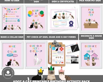 Pink Adopt a Kitty Cat Party Activities Kitty Adoption Station Package Cat Adoption Center Digital Printable Files Instant Download PWL7P