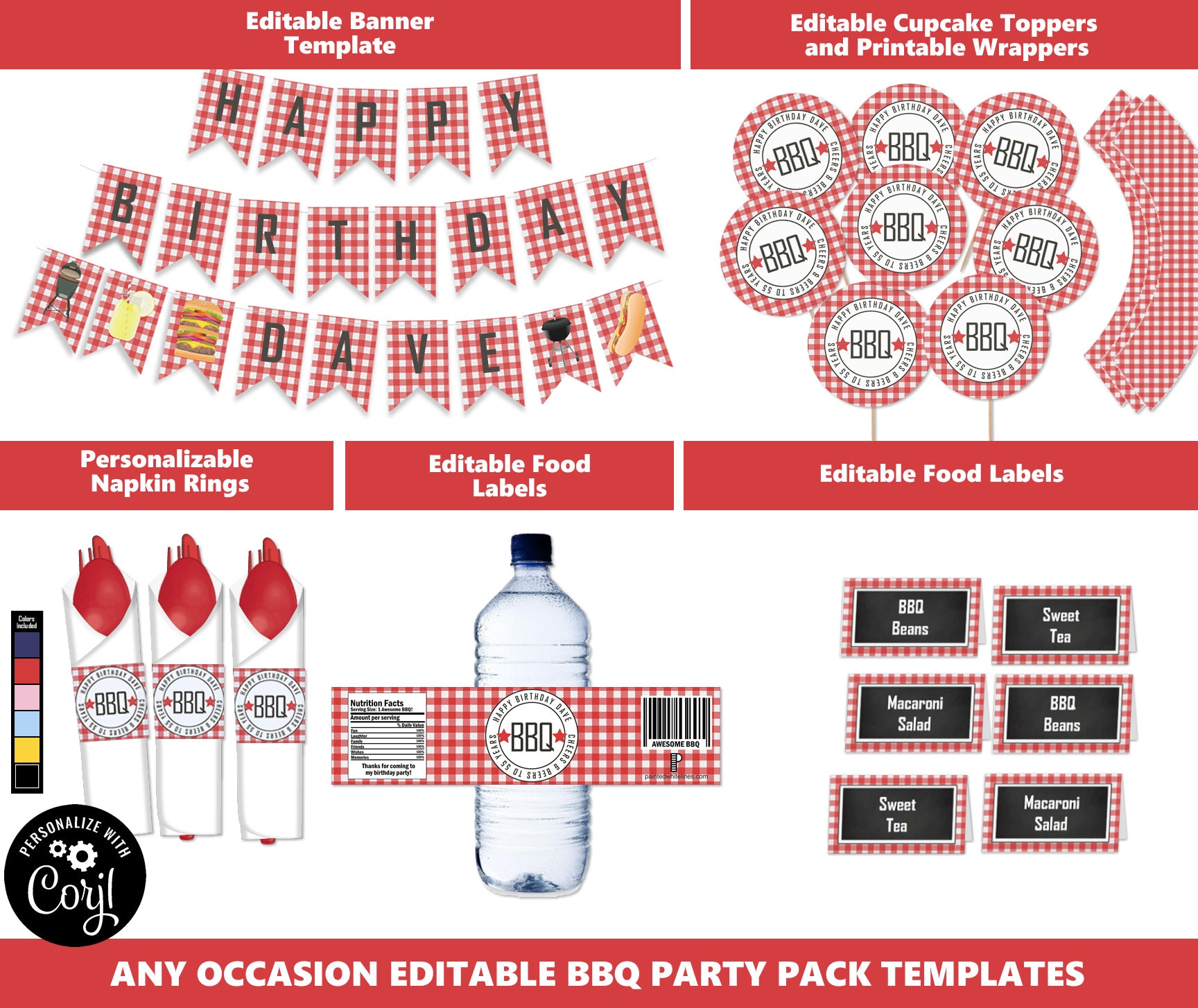 BBQ Party Decor Printables Package BBQ Birthday I do BBQ Retirement Party Barbeque Napkin Rings Food Labels Bottle Wraps
