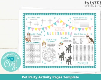 Pet Party Birthday Activity Kids Activity Sheet Printable Editable Template Coloring Sheet Activity Pages Kids Coloring Sheet Activity PWL4