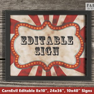 Editable Halloween Party Sign Customized Printable Haunted Circus Carnival CarnEvil Scary Printable Corjl Template Buffet Table Games PWL24