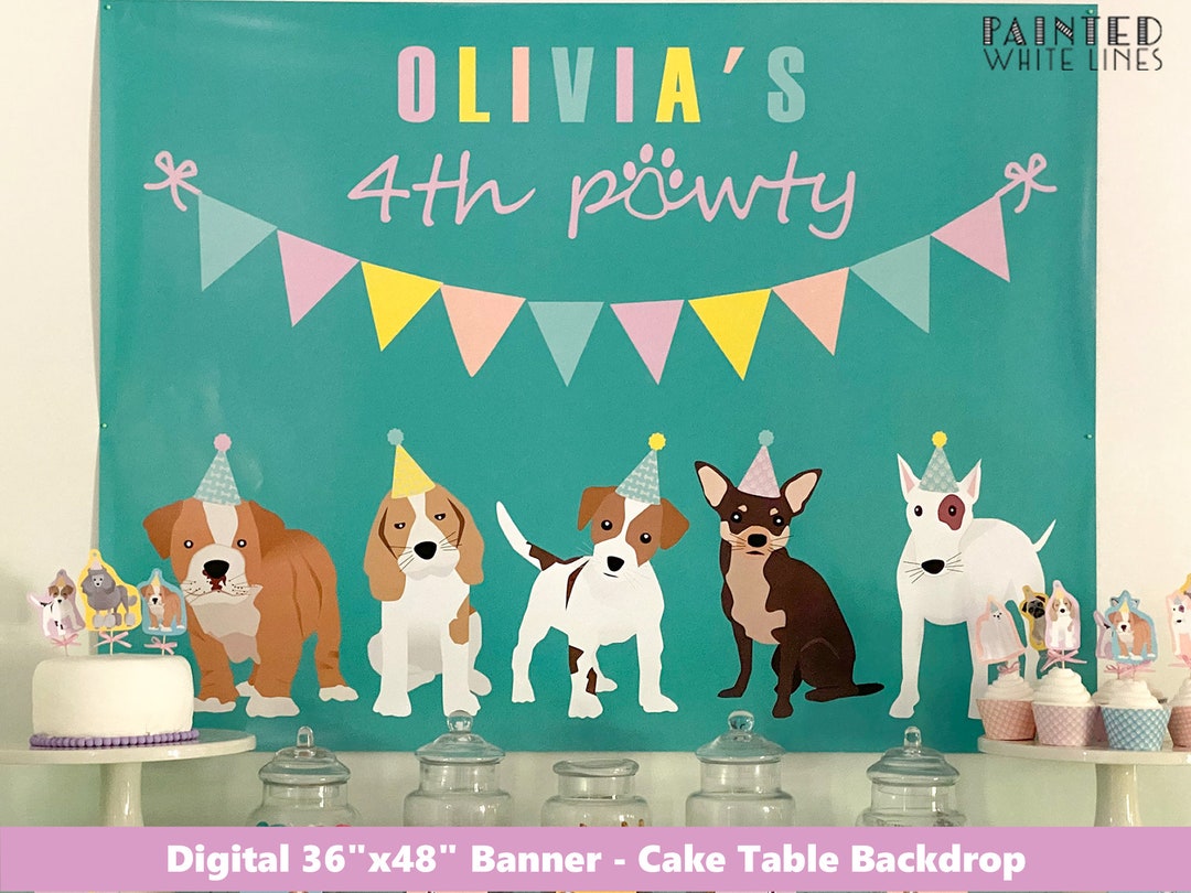 Puppy Dog Birthday Banner Puppy Party Backdrop Sign Digital File Adopt