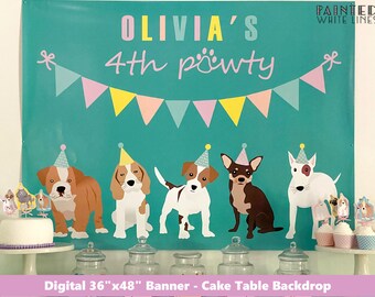Puppy Dog Birthday Banner Puppy Party Backdrop Sign Digital File Adopt a Pet Adoption Girl Photo Prop Backdrop Doggy Pawty Printable PWL6