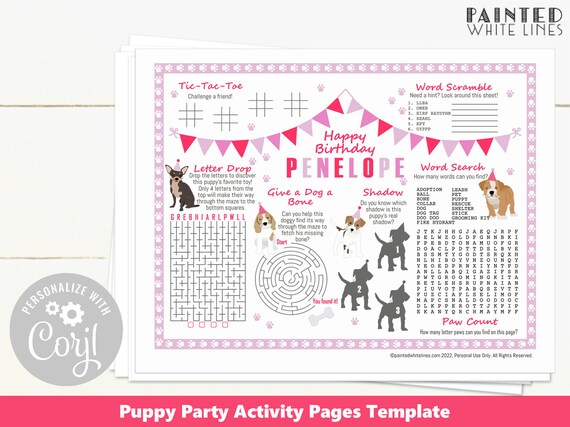 Puppy Dog Party Birthday Activity Kids Activity Sheet Printable Editable Template Coloring Sheet Activity Pages Kids Coloring Sheet PWL20
