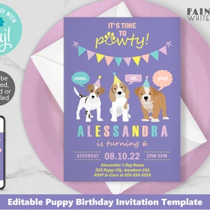 Purple Puppy Dog Invitation Template Download Puppy Party Invitation Puppy Party Invite Dog Birthday Party Invitation Dog Theme Party PWL25