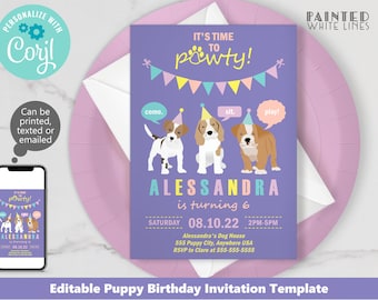 Purple Puppy Dog Invitation Template Download Puppy Party Invitation Puppy Party Invite Dog Birthday Party Invitation Dog Theme Party PWL25