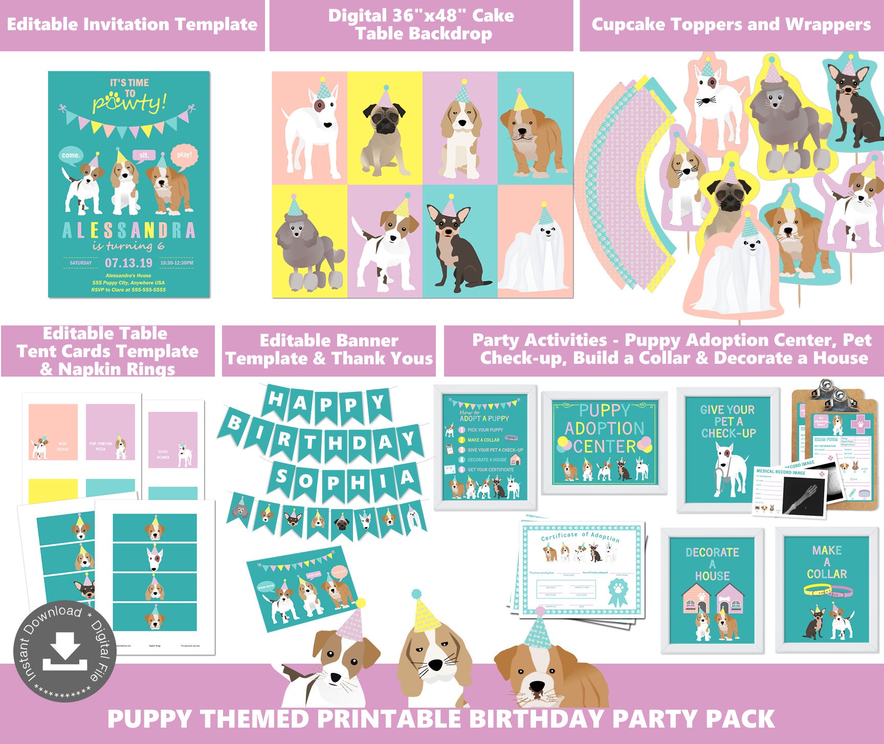 Girls Puppy Party Instant Download Girls Birthday Party Decor Puppy Adoption Party Adopt a Puppy Theme Birthday Printables Dog Party PWL6 - Etsy girls-puppy-party-instant-download-girls-birthday-party-decor-puppy-adoption-party-adopt-a-puppy-theme-birthday-printables-dog-party-pwl6-etsy