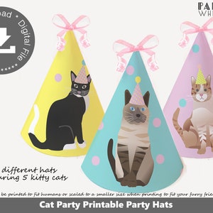 Cat Party Hat Printable Cat Hat Kitten Party Cat Party Decor Cat Birthday Kitty Cat Party Girls Birthday Party Idea Cat Party Favors PWL7