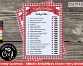 Bridal Twenty Questions Template Printable Wedding Shower Game Jack and Jill Couples Shower Backyard BBQ Buffalo Check Bridal Shower PWL8