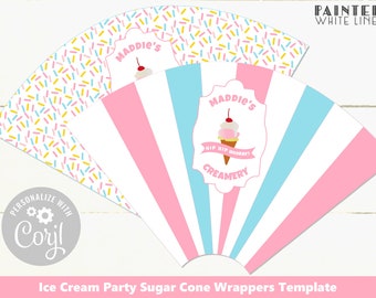 Ice Cream Cone Wrappers Printable Ice Cream Wrappers Ice Cream Party Decorations Template IceCream Party Decorations Instant Download pwl11