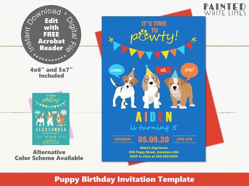 Boys Dog Invitation Template Download Dog Party Invitation Etsy