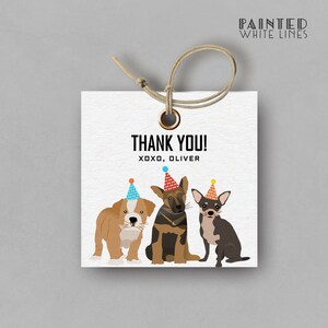 May include: Thank you card with three dogs wearing party hats. The card says "Thank You! XOXO, Oliver".