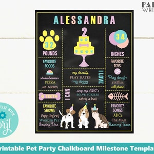 Birthday Milestone Printable Template 8x10 Milestone Chalkboard Sign Pet Party Birthday Board Adopt a pet party Girls Birthday PWL4
