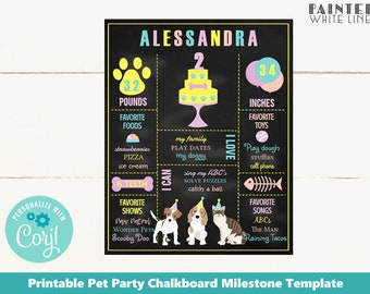 Birthday Milestone Printable Template 8x10 Milestone Chalkboard Sign Pet Party Birthday Board Adopt a pet party Girls Birthday PWL4