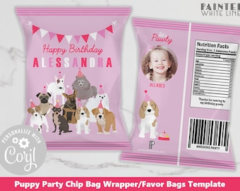 Chip Bag Wrapper Template Printable Puppy Party Photo Favor Bag Birthday Dog Goodie Bag Instant Download Goody Bags PWL20