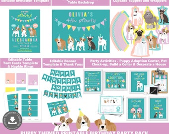 Adopt a Puppy Party Printables Puppy Dog Theme Girls Birthday Party Instant Download Girls Birthday Party Decor Puppy Adoption Party PWL6