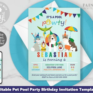 Pet Themed Pool Party Invitation Template Download Swim Party Invite ...